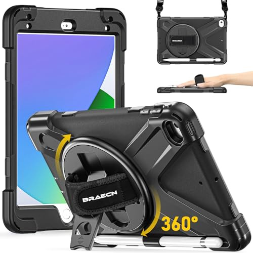BRAECN Case for iPad mini 5 2019, iPad mini 4 Case 2015 7.9 inch - Black | Heavy Duty Shockproof Protective, Rugged Protection, Pencil Holder, Hand Strap, Kickstand & Shoulder Strap