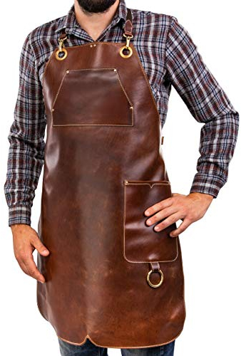 Angus Stoke Tablier en Cuir de qualité supérieure - Tablier de Cuir Complet Vintage BBQ & Kitchen & Bar (L-XL)
