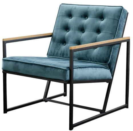 KAWOLA - Sessel Arly - Designer Loungesessel Wohnzimmer - Samtbezug Retro Clubsessel - Metallgestell, Petrol, Samt