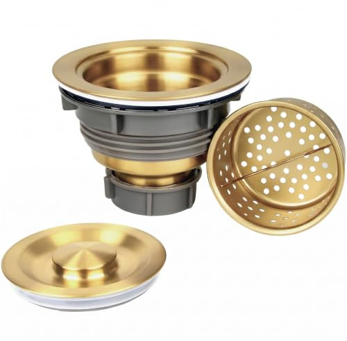 LQS Kitchen Sink Drain Strainer Assembly, Sink Drain 304 Stainless Steel with Removable Deep Waste Basket and Sealing Lid 3-1/2-inch Golden