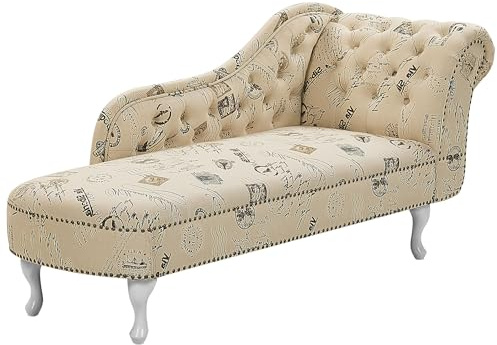 Retro Chaiselongue beige rechtsseitig Polyester Druckstoff Nimes