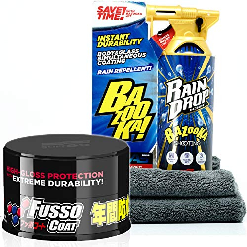 detailmate Set di sigillatura: Soft99 Rain Drop Bazooka, 300 ml – Sigillante spray per vernice, fari, superficie in vetro, pneumatici, cromo, plastica, cerchioni + panno in microfibra 550GSM