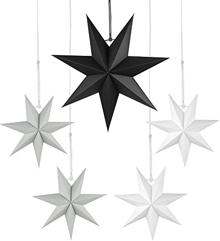 Wishstar Faltstern Weihnachten, 7 Zacken Stern zum Aufhängen, Papier Stern Dekoration 5er Set Faltsterne Weihnachtsstern Deko, Sterne Papier zum Fenster Dekoration, Weihnachtsbaum, Advent