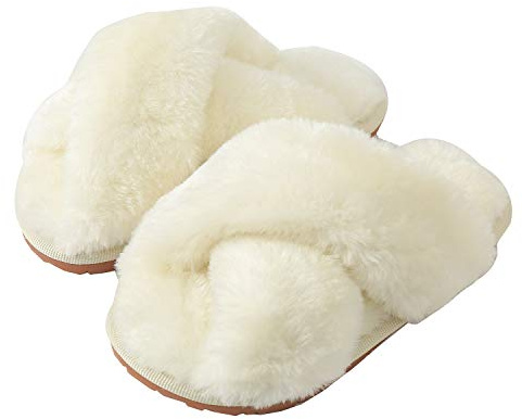 Zapatillas de Estar por Casa para Mujer Niñas Niño Zapatillas de Felpa Caliente Invierno Peludas Peluche Mujer Pantuflas Punta Abierta Slippers Blanco EU 37/38 (Tamaño de la Etiqueta) 38/39
