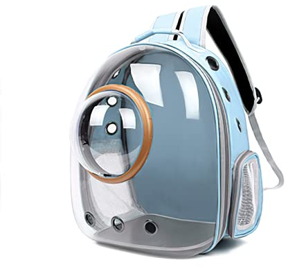 Galatée Katzen Rucksack Träger, Hund, Haustier Rucksack Blasen Rucksack, wasserdichte, Klare Haustier Kapseltasche Im Freien, Raumkapsel Haustier-Rucksack Belüften(Hellblau, Transparente Abdeckung)