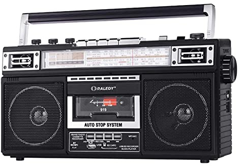 LMYYDES Conversion Bluetooth Boombox MP3 de la Radio à la Cassette, Double Haut-parleurs de 7,6 cm, Microphone intégré, enregistreur, Radio avec Bluetooth, Style rétro des années 80.