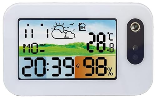BADEZ Weather Station with LCD Colour Display,Digital Alarm Clock,Temperature Thermometer,Humidity Monitor,Weather Forecast,for Home Garden,White