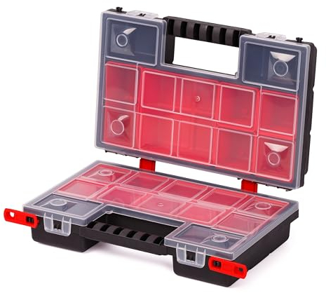 MIVOS Boîte de rangement double face 287 x 186 x 100 mm - Boîte à 2 côtés pour accessoires et petites pièces - à vis avec 12 boîtes intérieures amovibles - Boîte de tri - Made in EU