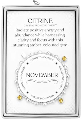 Philip Jones November (Citrine) Birthstone Stretch Charm Bracelet with Quote Gift Box