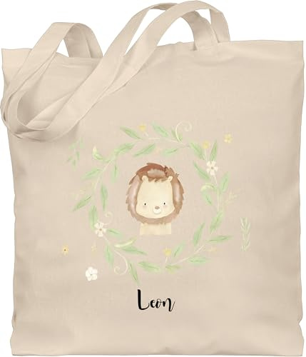 Geschenk mit Namen personalisiert by Shirtracer - Baumwolltasche - Löwen - Süßer Löwe im Blumenkranz und Name