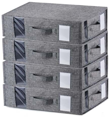 YFZYT 4 Stück Unterbett-Aufbewahrungsboxen für Aufbewahrung und Organisation, kleiderschrank-Organizer mit Fenster und Etikett, Unterbett-Aufbewahrung für Decken, Kleidung, Spielzeug und Schuhe.