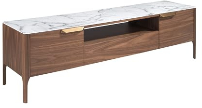 Angel Cerdá - Meuble TV Moderne Bois de Noyer et Fibre de Verre Effet Marbre