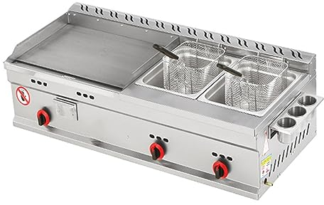 sjdoPulse Freidora De Gas Plancha De Encimera Comercial, Restaurante Teppanyaki De Acero Inoxidable con Temperatura Ajustable, Parrilla De Gas Glp De Cocina para Fiesta De Acampada Al Aire Libre