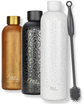 Milu Thermosflasche 1L Isolierte Edelstahl Thermo Trinkflasche Thermoskanne Auslaufsichere Isolierflasche doppelwandig - Kohlensäure geeignet – inkl. Reinigungsbürste (White-Leopard, 1000ml)