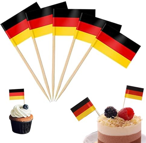 30 Stück Deutschland Zahnstocher Flaggen, Zahnstocher mit Fähnchen, Deutsche Deko Fahne Klein Mini Zahnstocher für EM Eurovision WM Cupcake Topper Toothpick Cocktail Party Pub Deko