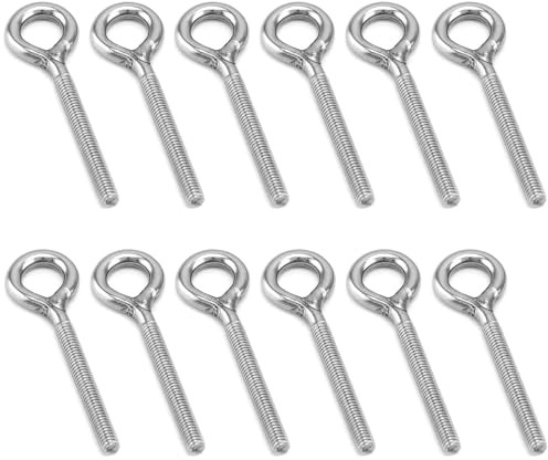 Lot de 12 vis à œil M4 - Longue tige - En acier inoxydable - Soudées - Pour rouleau de fixation et de suspension