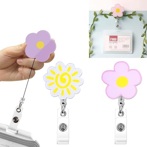2 stycken ID-kort med klämma, söt ID-korthållare sjuksköterska, blomma utdragbar nyckelring, nyckelband utdragbar blombricka för ID-korthållare korthållare