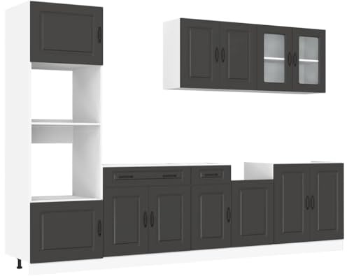 vidaXL 7-TLG. Küchenschrank-Set Kalmar Schwarz Holzwerkstoff, Küchenzeile Einbauküche, Schrank-Set, Unterschrank, Küchenschrank, Hängeschrank