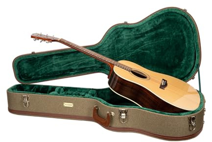 Crossrock Master Series Dreadnought Acoustic Guitar Case for Gibson J-45 / Martin D-Style | Olive Green Eco Tweed Fabric, Re-Engineered Shell, Leather Handle & Forest Green Velvet Interior(CRW720DOG)