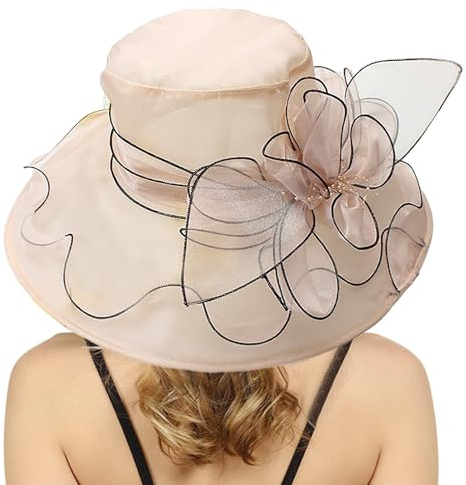 SRZYMJ Kentucky Hut für Damen, Organza-Derby-Hut, Braut, Hochzeit, Kirche, Teeparty, breite Krempe, Sommer-Sonnenkappe Sonnenhut Damen Gewebtem Muster Fischerhut Picknick Herren