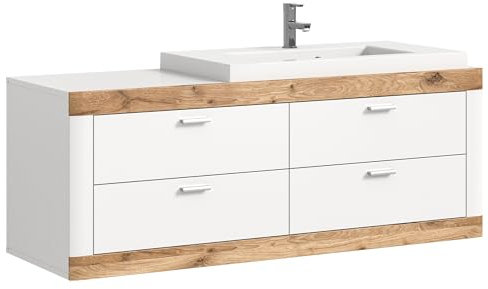 Newroom Waschbeckenunterschrank Weiß Matt Waschtischunterschrank Landhaus Skandinavisch - 50x132x48 cm (BxHxT) - Badunterschrank Badezimmermöbel - [Bellatrix Bad.Ten] Bad Badezimmer WC