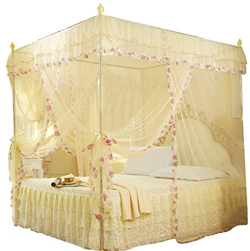 Culnflun Lace Luxury Mosquito Net, Princess Style Lovely Design, Three-Sided Opening Bed Curtain, Breathable Mesh Easy to Clean, To Ensure a Comfortable Sleep, For Bedroom (Yellow120*200 * 200)