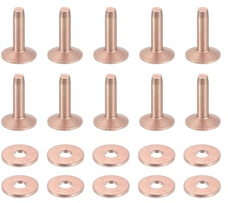sourcing map 50 Set Copper Rivets and Burrs, 10x3.3x12mm Solid Leather Copper Rivet Fastener for Leather DIY Craft Supplies, Copper Tone