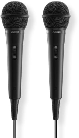 Hama Mikrofon, 2er Set (dynamisches Mikrofon, Handmikrofon mit Kabel, 3,55mm Klinke/6,35mm Klinke, ideal als Karaoke Mikrofon, für Vorträge, Gesang, Veranstaltungen, mit EIN-/Aus-Schalter)