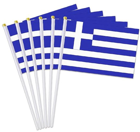 Lot de 12 mini drapeaux grecs à la main pour les défilés extérieurs, les fêtes patriotiques du 4 juillet (Grèce)