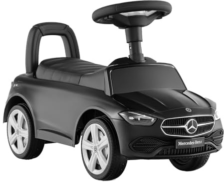 GOPLUS Porteur Enfants, Voiture à Pousser Mercedes-Benz, Volant, Klaxon et Bruit de Moteur, Rangement Siège, Voiture Jouet pour Bebe 1-3 Ans, Charge 25KG,65 x 28 x 38 CM (Noir)
