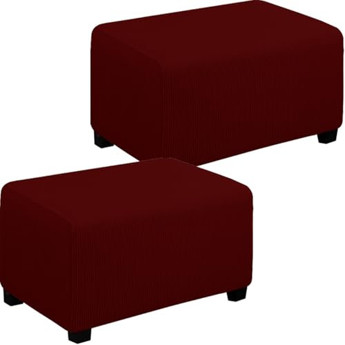 Rechteckig Hocker Protector mit Elastischer Unterseite, Fußhocker Sitzhocker Stretch Husse für Sofa Fußbank Jacquard Überzug, Ottomane Abdeckung für den Hausgebrauch Geeignet(Burgundy,Small 2pcs)