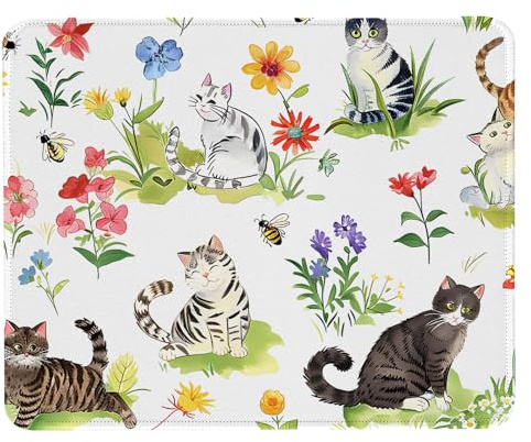 Mibbxea Computermaus-Matte Gaming Mauspad (26x21cm) -rutschfeste Gummibasis mit glatter Oberfläche-Bequeme & leichte Schreibtischunterlage für PC,Laptop,Büro & Zuhause (016 Garten Katze)