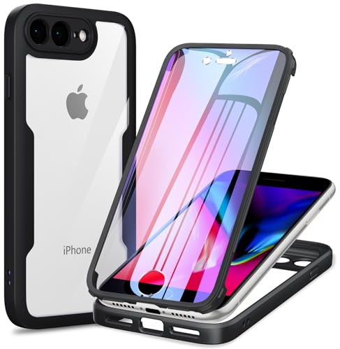 Phoona für iPhone 8 Plus/iPhone 7 Plus Hülle, 360 Grad Robust Stoßfest Schutzhülle mit Eingebautem Displayschutz, Case Transparent Panzerhülle Handyhülle für iPhone 8 Plus/iPhone 7 Plus, Schwarz