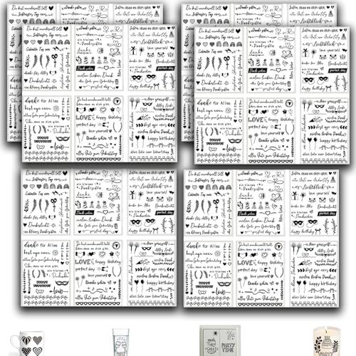 36 Stück Rub on Sticker, Kerzentattoos zum Geburtstag, Kerzen Tattoo, Schwarzer Buchstabe Sticker Geburtstag, Kerzentattoos Aufkleber für Kerzen, Glasdekoration (19x14cm) 6 Stile (36)
