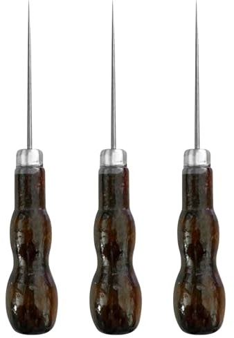 Handwork Sewing Awl, 3 Pack Double Gourd Shape Awl Wooden Awl Tailors Awl Professional Awl Tool Punch Awl for Leather for Sewing Crafting Leather Perforating Needle Removal (3pc)