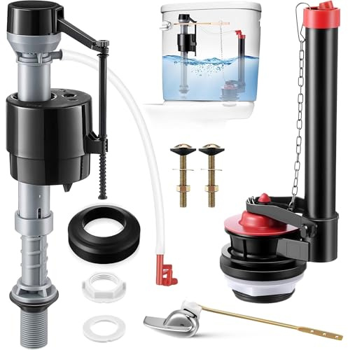 Gulfmew 2 Inch Toilet Flusher Replacement Kit, Toilet Flusher Repair Kit Include Adjustable Fill Valve with Flapper, Metal Front Flush Handle, Gasket and Bolts, Anti-Siphon Repair Parts Tank(1 Set)