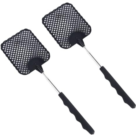 SGERUFZ 2 Pcs Tapette à Mouche Extensible avec Manche en Acier Inoxydable, Tapette Télescopique Stable pour Mouches, Guêpes, etc.