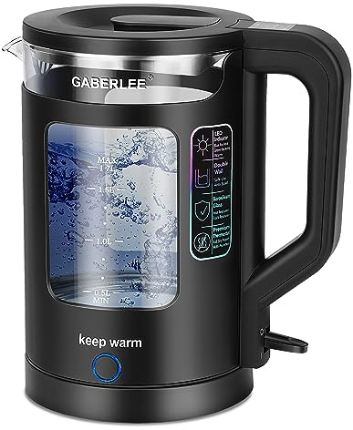 Electric Kettle, 1.7L, 3000W Fast Boil Quiet Glass Kettle with Blue LED, Keep Warm Function, Auto Shut-Off and Boil-Dry Protection, Mesh Filter, BPA-Free, Black