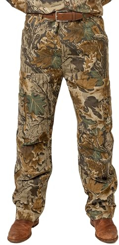 Realtree Men’s Advantage Classic Camo Farmhand Hunting Pants, Cotton Duck Canvas, 6-Pocket, Reinforced Knees, Water-Resistant, Work Pants | Size M