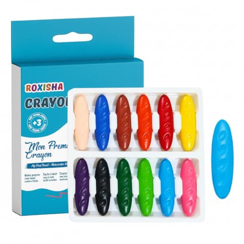 roxisha Wachsmalstifte – Baguette-Form mit ergonomischem Design – 12 leuchtende Farben, sicheres Material, abwaschbar & bruchsicher – Wachsmalstift Set für Alltag & Zuhause