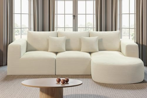 Hawthyhome L Form Ecksofa mit Schlaffunktion 264cm Rechts-Chaise Beige | Boneless Couch,Sofa,Ecksofa mit Liegesessel,Keine Montage,Wohnzimmer,Schlafzimmer