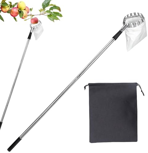 Recolector De Frutales - Telescópico | Pinza Ajustable De Acero Inoxidable Para Cosecha En Jardín Exterior
