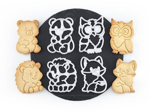 Lot de 4 Emporte-pièces Animaux de la Forêt | Hibou, Renard, Ours & Hérisson | Biscuits sablés, pâte à sucre, pâtisserie créative | Recette offerte | Fabriqué en France