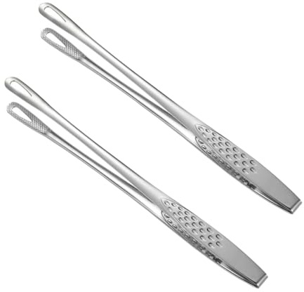 FUNNETOYU Food Tongs Kitchen Utensils Stainless Steel 2pcs Japanese Style BBQ Serving Clips Lightweight Rust-Proof for Restaurant and Feast Use
