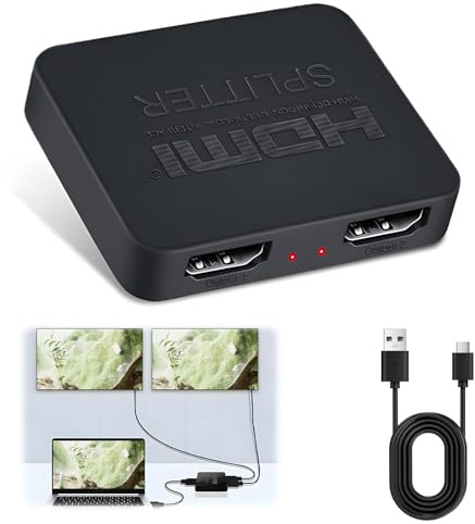 HDMI Splitter 1 in 2 out, HAVIRI HDMI Splitter for Dual Monitors Display 4K@30Hz 1080P 3D Mirroring for Projector TV Monitor, USB-Powered Dual Monitor Connector to Laptop