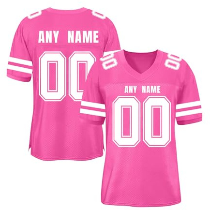 Ensemble de Maillots de Football Américain Personnalisés pour Équipe | T-Shirts Sportifs à Manches Courtes Style Rugby | pour Adultes et Adolescents Rose