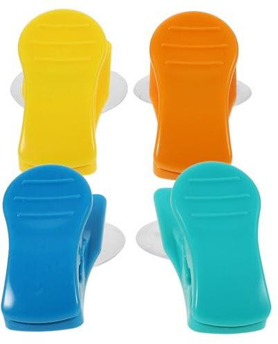 LIFKICH Lot de 4 Pinces à Ventouse Multifonctions pour Torchons Cuisine et Serviettes de Salle de Bain, Fixation Murale Rotative, Plastique Coloré, Rangement Maison et Salle de Bain