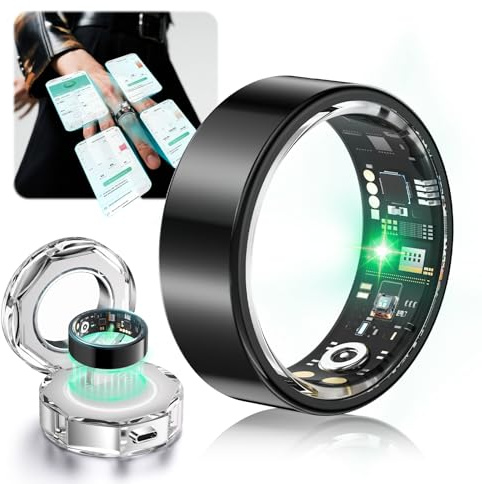 Lozltx Smart Ring Mit kabellose Ladestation【JZ5.2-Chip & 0% Messfehler】【Militärgeprüftes Titan-Design & IP68】 Smartring Fitness Ring - 30 Sprachen & Herren für Android IOS（Schwarz, Größe 10）