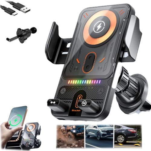 Support De Téléphone De Voiture Intelligent 2 en 1 avec Fonction Pivotante Et Chargeur sans Filusb-C, Verrouillage Automatique, Mécanisme D'ouverture Et De Fermeture Rotatif (Noir)