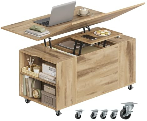 WOLTU Mesa de Centro con Tapa Elevable y Ruedas